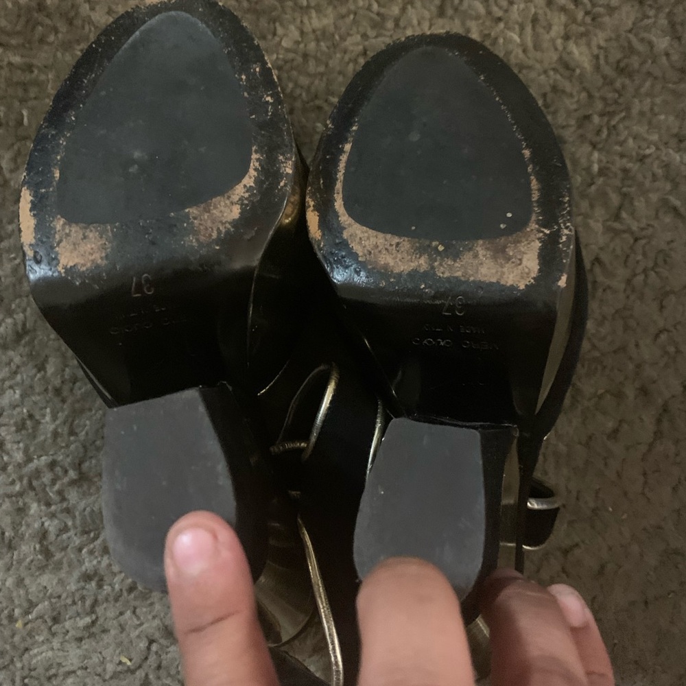 Giuseppe Zanotti Black/gold/suede leather trim platform wedge 37 - Picture 3 of 10